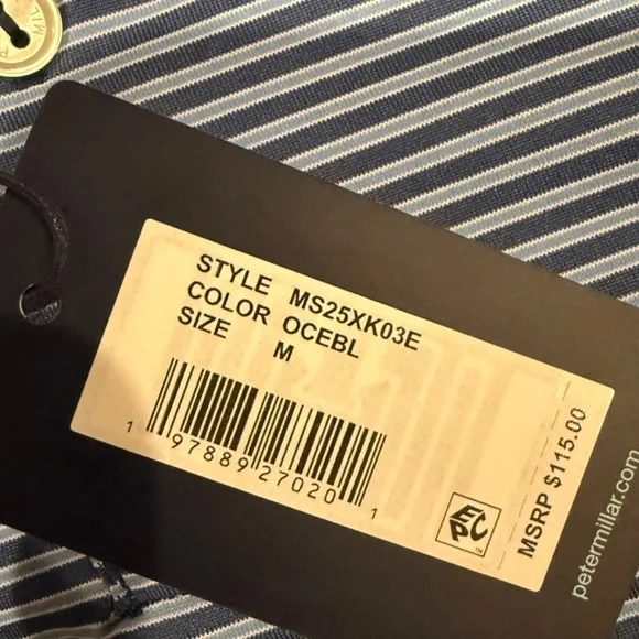 Peter Millar Men's Medium Ocean Blue Ambrose Performance Jersey Polo MSRP $115 - Picture 6 of 7